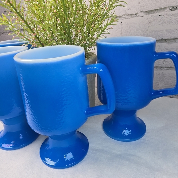 Vintage Anchor Hocking Cobalt Blue Pedestal Mug Set Of 4 Euc - Picture 2 of 9